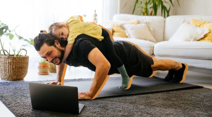 Dad working out at home